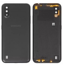 Задняя панель корпуса для Samsung A015 Galaxy A01, черная + стекло камеры, с боковыми кнопками