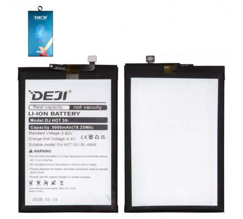 Аккумулятор Deji BL-49NX для Infinix Hot 30i (X669), Smart 7 (X6515), Li-ion, 3,85 B, 5000 мАч