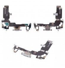 Шлейф для iPhone 15, коннектора зарядки, голубой, с микрофоном, High Copy