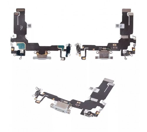 Шлейф для iPhone 15, коннектора зарядки, голубой, с микрофоном, High Copy