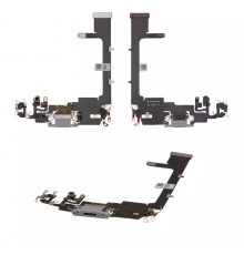 Шлейф для iPhone 11 Pro, конектора навушників, конектора зарядки, сріблястий, з мікрофоном, Copy