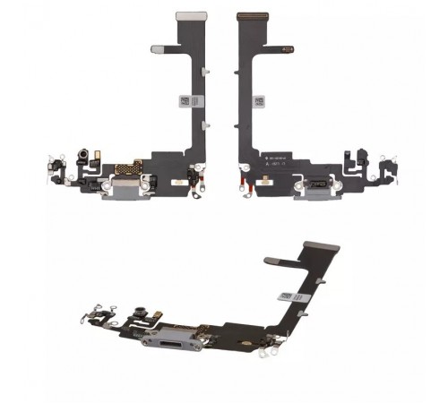 Шлейф для iPhone 11 Pro, коннектора наушников, коннектора зарядки, серебристый, с микрофоном, Copy