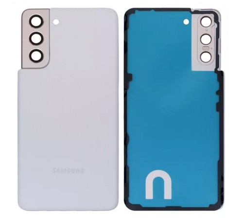 Задняя панель корпуса для Samsung G991 Galaxy S21 5G, белая (Phantom White) + стекло камеры Задняя панель корпуса для Samsung G991 Galaxy S21 5G, белая (Phantom White) + стекло камеры