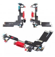 Шлейф для iPhone 14, коннектора зарядки, красный, с микрофоном, с компонентами, High Copy