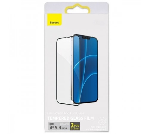Защитное стекло для Apple iPhone 13 mini, 0.3mm, Full-Screen and Full-Glass Tempered Glass Film, Anti-Explosion and Breakage-Prof, Baseus (SGQP010001), черный, комплект 2шт.