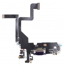 Шлейф для iPhone 14 Pro, коннектора зарядки, фиолетовый, с микрофоном, с компонентами, deep purple
