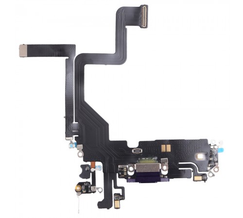 Шлейф для iPhone 14 Pro, коннектора зарядки, фиолетовый, с микрофоном, с компонентами, deep purple Шлейф для iPhone 14 Pro, коннектора зарядки, фиолетовый, с микрофоном, с компонентами, deep purple