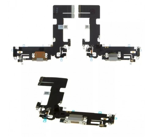 Шлейф для iPhone 13, конектора зарядки, білий, з мікрофоном, з компонентами, Original (PRC), Lightning