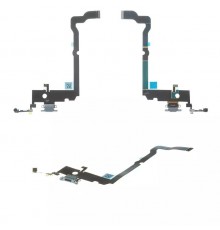 Шлейф для iPhone XS Max, коннектора наушников, коннектора зарядки, серый, с микрофоном