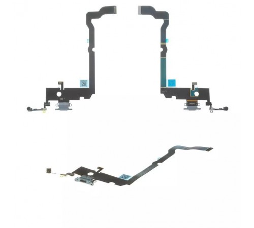 Шлейф для iPhone XS Max, коннектора наушников, коннектора зарядки, серый, с микрофоном