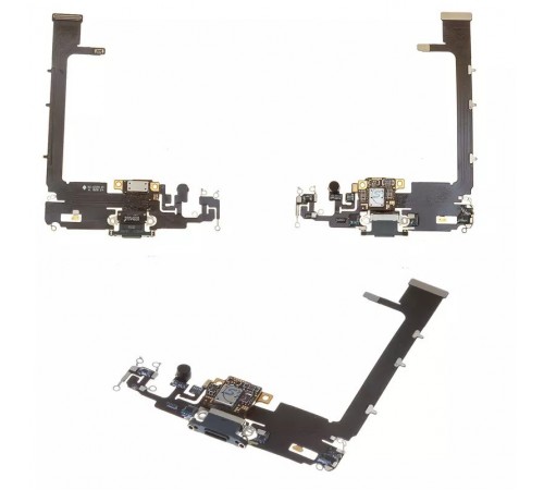 Шлейф для iPhone 11 Pro Max, коннектора наушников, коннектора зарядки, зеленый (Matte Midnight Green), с микрофоном, Original (PRC)