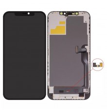 Дисплей для iPhone 12 Pro Max, чорний, з рамкою, з пластиками камери та датчика наближення, без мікросхеми, High Copy (OLED), DD-OLED