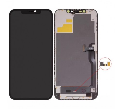 Дисплей для iPhone 12 Pro Max, черный, с рамкой, с пластиками камеры и датчика приближения, без микросхемы, High Copy (OLED), DD-OLED
