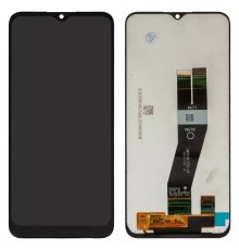 Дисплей для Samsung A037G Galaxy A03s, чорний, без рамки, Оригінал (переклеєне скло), з чорним шлейфом, (162x72 mm)