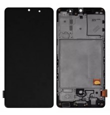 Дисплей для Samsung A415 Galaxy A41, черный, с рамкой, Оригинал (переклеено стекло)