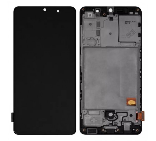 Дисплей для Samsung A415 Galaxy A41, чорний, з рамкою, Оригінал (переклеєне скло)