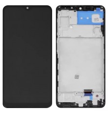 Дисплей для Samsung A225 Galaxy A22, чорний, з рамкою, High Copy з широким обідком, (OLED)