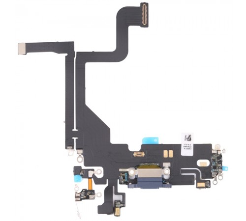 Шлейф для iPhone 13 Pro, коннектора зарядки, синий (Sierra Blue), с микрофоном, с компонентами, Original (PRC)