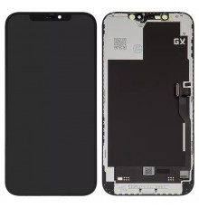 Дисплей для iPhone 12 Pro Max, чорний, з рамкою, з пластиками камери та датчика наближення, High Copy (OLED), OEM hard, GX