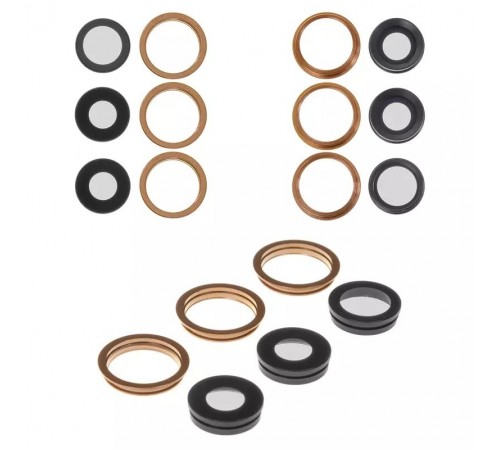 Скло камери для iPhone 11 Pro Max, золотисте, з рамкою, комплект 6 шт., matte gold