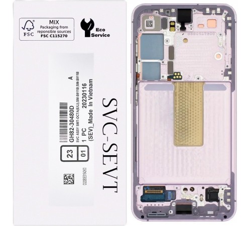 Дисплей для Samsung S911 Galaxy S23, фиолетовый (Lavender), с рамкой, Original, сервисная упаковка, #GH82-30480D Дисплей для Samsung S911 Galaxy S23, фиолетовый (Lavender), с рамкой, Original, сервисная упаковка, #GH82-30480D