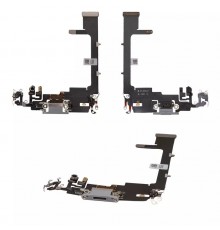 Шлейф для iPhone 11 Pro, коннектора наушников, коннектора зарядки, серый, с микрофоном, Copy