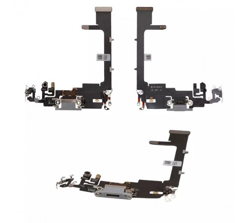 Шлейф для iPhone 11 Pro, коннектора наушников, коннектора зарядки, серый, с микрофоном, Copy