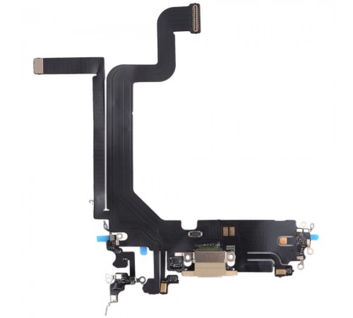 Шлейф для iPhone 14 Pro Max, коннектора зарядки, золотистый, с микрофоном, с компонентами, Original (PRC), gold