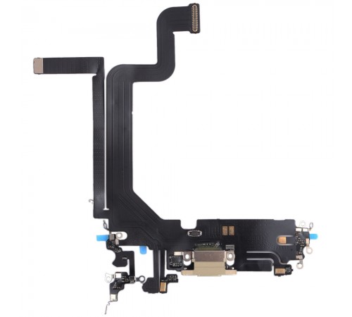 Шлейф для iPhone 14 Pro Max, коннектора зарядки, золотистый, с микрофоном, с компонентами, Original (PRC), gold Шлейф для iPhone 14 Pro Max, коннектора зарядки, золотистый, с микрофоном, с компонентами, Original (PRC), gold