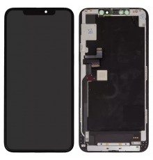 Дисплей для iPhone 11 Pro Max, чорний, з рамкою, Оригінал (переклеєно скло), з пластиками камери та датчика наближення