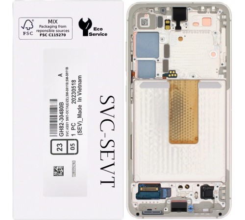 Дисплей для Samsung S911 Galaxy S23, золотистый (Cream), с рамкой, Original, сервисная упаковка, #GH82-30480B Дисплей для Samsung S911 Galaxy S23, золотистый (Cream), с рамкой, Original, сервисная упаковка, #GH82-30480B