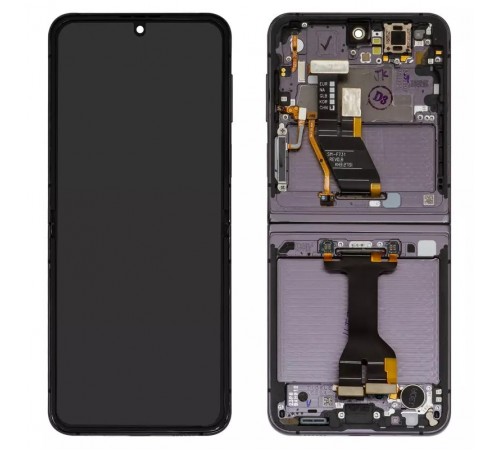 Дисплей для Samsung F731 Galaxy Z Flip5, чорний, з рамкою, Оригінал (переклеєне скло)