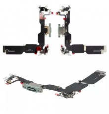 Шлейф для iPhone 15 Plus, конектора зарядки, зелений, з мікрофоном, High Copy