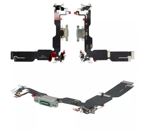 Шлейф для iPhone 15 Plus, конектора зарядки, зелений, з мікрофоном, High Copy