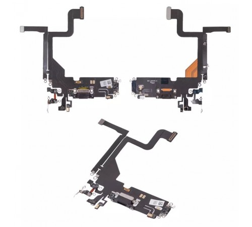 Шлейф для iPhone 13 Pro, коннектора зарядки, черный, с микрофоном, с компонентами, High Copy graphite