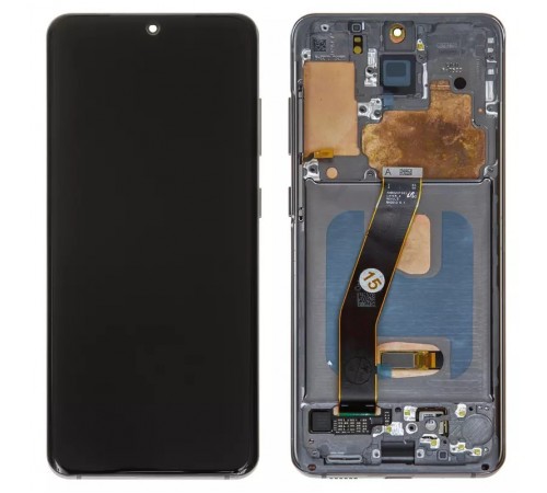 Дисплей для Samsung G980 Galaxy S20, G981 Galaxy S20 5G, серый, с рамкой, Оригинал (переклеено стекло), cosmic grey