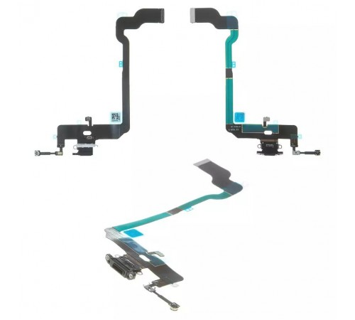 Шлейф для iPhone XS, коннектора наушников, коннектора зарядки, черный, с микрофоном, High Copy
