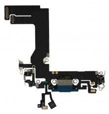 Шлейф для iPhone 13 mini, коннектора зарядки, синий, с микрофоном, с компонентами, Original (PRC), Lightning