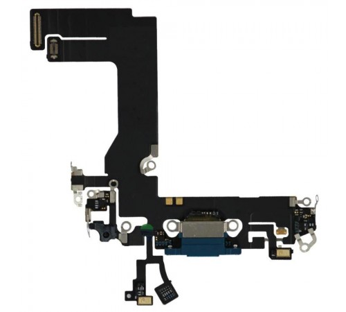 Шлейф для iPhone 13 mini, коннектора зарядки, синий, с микрофоном, с компонентами, Original (PRC), Lightning