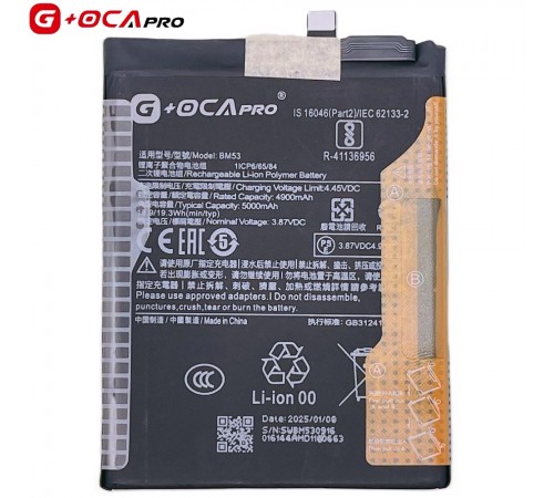 Акумулятор G+OCA Pro BM53 для Xiaomi Mi 10T, Mi 10T Pro, Li-Polymer, 3,87 В, 5000 мАг Акумулятор G+OCA Pro BM53 для Xiaomi Mi 10T, Mi 10T Pro, Li-Polymer, 3,87 В, 5000 мАг