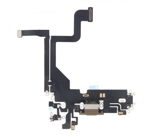 Шлейф для iPhone 13 Pro, коннектора зарядки, золотистый, с микрофоном, с компонентами, High Copy