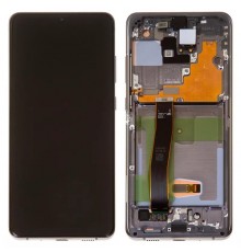 Дисплей для Samsung G988 Galaxy S20 Ultra, серый, с фронтальной камерой, с рамкой, Original, сервисная упаковка, cosmic grey, #GH82-22327B/GH82-22271B