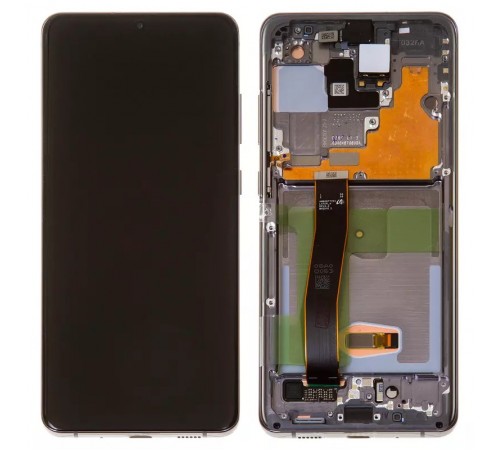 Дисплей для Samsung G988 Galaxy S20 Ultra, серый, с фронтальной камерой, с рамкой, Original, сервисная упаковка, cosmic grey, #GH82-22327B/GH82-22271B
