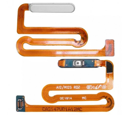Шлейф для Samsung A125F Galaxy A12, M127 Galaxy M12, кнопки включения, сканера отпечатка пальца (Touch ID), белый