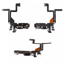 Шлейф для iPhone 14 Pro, коннектора зарядки, черный, с микрофоном, с компонентами, High Copy