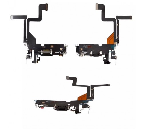 Шлейф для iPhone 14 Pro, коннектора зарядки, черный, с микрофоном, с компонентами, High Copy