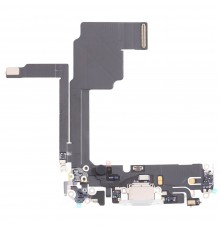 Шлейф для iPhone 15 Pro, конектора зарядки, білий, з мікрофоном, Original (PRC)