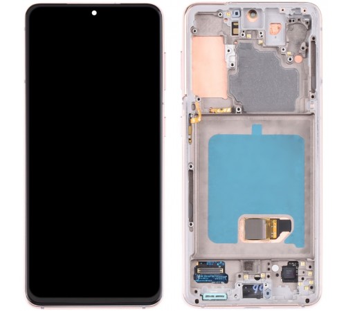 Дисплей для Samsung G991 Galaxy S21 5G, розовый (Phantom Pink), с рамкой, High Copy (OLED)