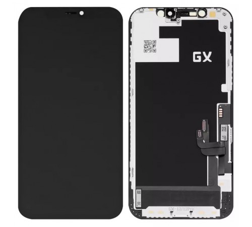 Дисплей для iPhone 12, iPhone 12 Pro, чорний, з рамкою, High Copy з пластиками камери та датчика наближення, (OLED), GX OEM hard