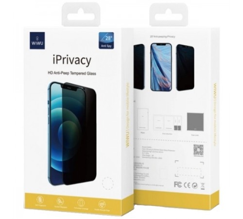 Захисне скло для Apple iPhone 13, iPhone 13 Pro, iPhone 14, iPhone 16e, антишпигун, 2.5D, 9H, iPrivacy Screen Protector, WiWU, чорний